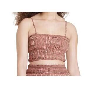 A NEW DAY NWT $20 Brown Striped Smocked Slim Fit Tiny Cropped Tank Top